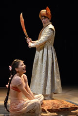 Jeanine Serrales as the Virgin Bride and Josh Philip Weinstein as Shahriyar in the Denver Center Theatre Company's world premiere production of Jason Grote's "1001," directed by Ethan McSweeny, 2007. Photo: Terry Shapiro.