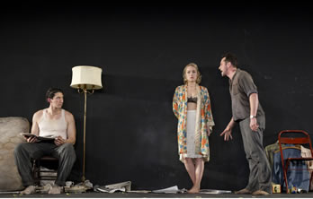 l. to r., Adam Driver as Cliff, Sarah Goldberg as Alison, Matthew Rhys as Jimmy in John Osborne's "Look Back in Anger," dir. by Sam Gold, Roundabout Theatre, 2012. Photo: Joan Marcus.