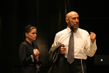 Nicole Lowrance (Jessica) and F. Murray Abraham (Shylock)  in Shakespeare's "Merchant of Venice," directed by Darko Tresnjak, Theatre for a New Audience, 2007. Photo credit: Gerry Goodstein