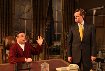 Nathan Lane as President Charles Smith and Dylan Baker as Archer Brown in the Broadway production of David Mamet's "November," 2008. Photo: Scott Landis