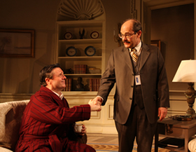 Nathan Lane as President Charles Smith and Ethan Phillips as Turkey Guy in the Broadway production of David Mamet's "November," 2008. Photo: Scott Landis