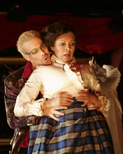 Matthew Rauch as Vindice, Petronia Paley as Gratiana in Jesse Berger's adaptation of "The Revenger's Tragedy," Red Bull Theatre
